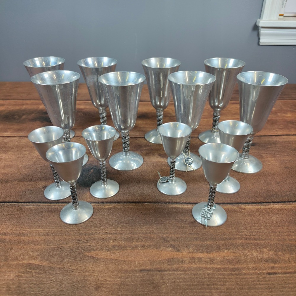 Plator Silverstone Goblets Set 13 Spain Silver OS Excellent Floral Stem Chalice